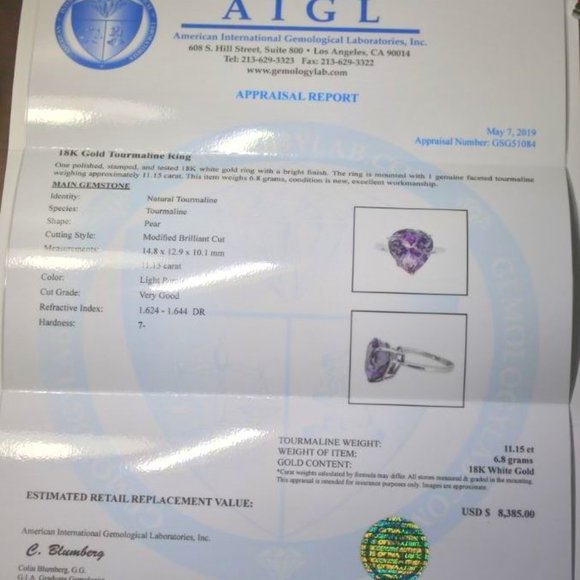 Purple Tourmaline 11.15ct Solid 18K Gold Ring - Picture 3 of 9